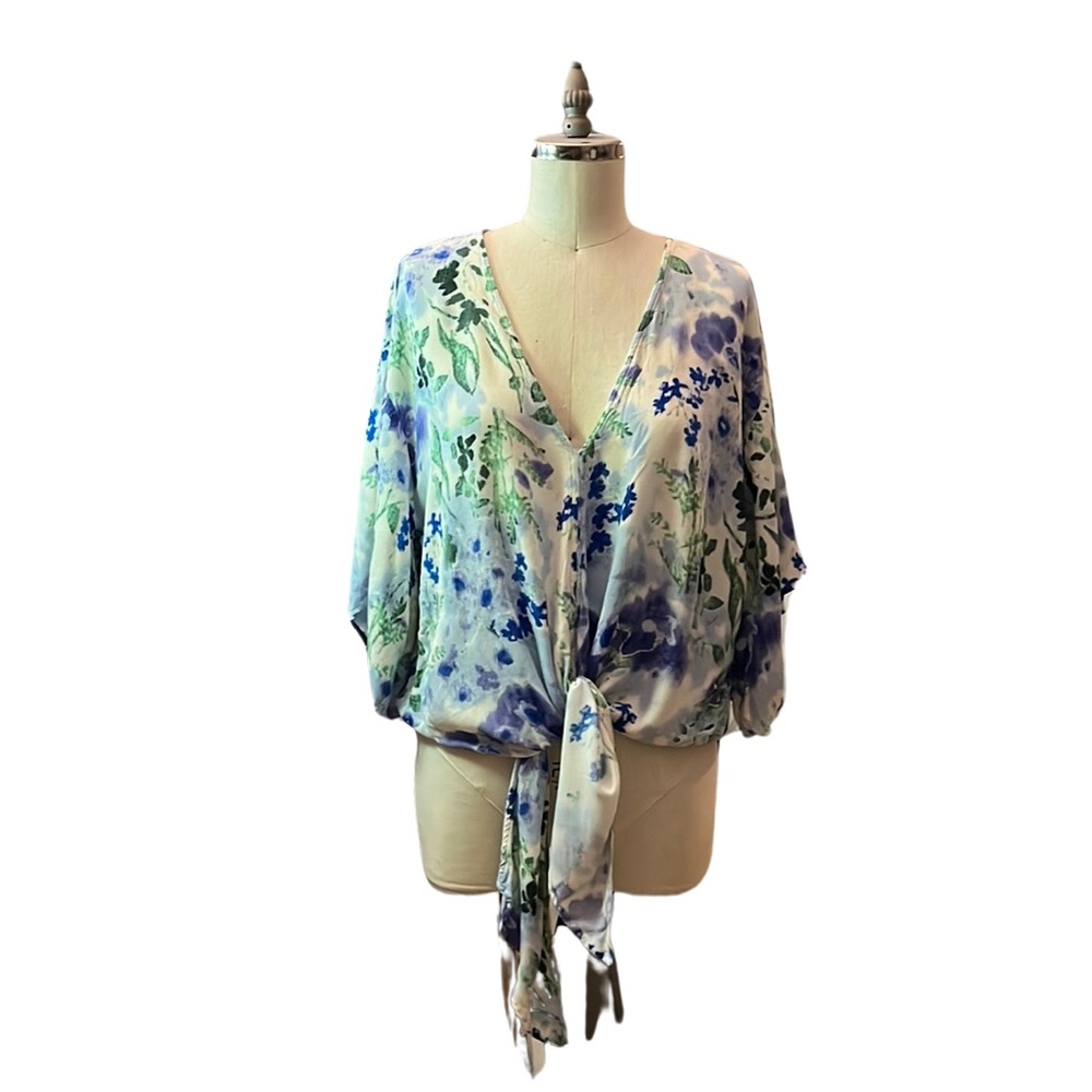 Over size rayon tie front blouse